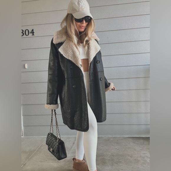 Massimo Dutti moulton genuine leather shearling sherpa aviator coat jacket - Picture 5 of 15